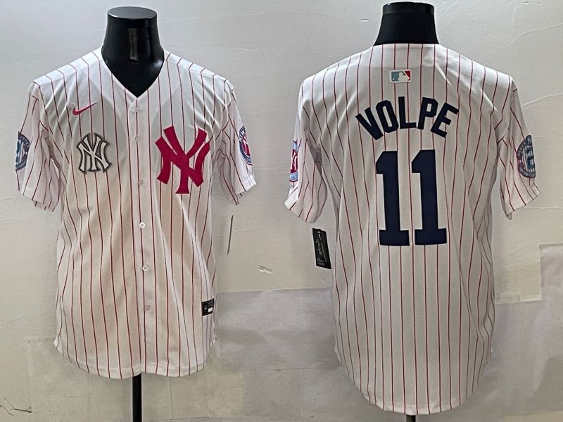 Men New York Yankees #11 Volpe White Stripe Jointly Name Nike 2025 MLB Jersey style 8